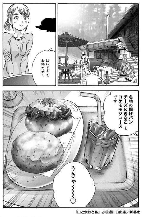 『山と食欲と私』「揚げパン チーズ&きなこ」と「コケモモジュース」のセット